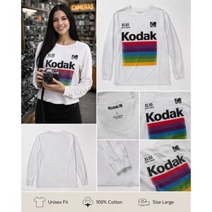 Kodak Rainbow Logo Shirt Women's Large Graphic Tee Retro Camera Film Y2K White